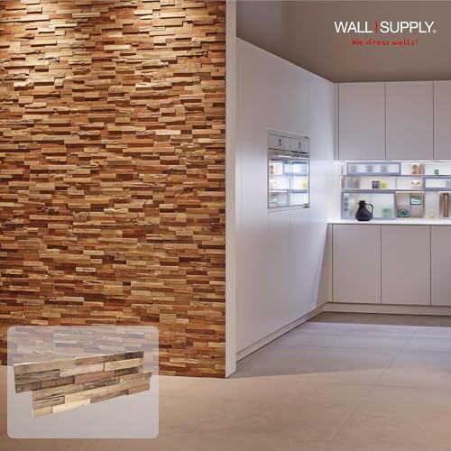 Wall!Supply 3D Wall Panels – Reclaimed Rustic Asian Teak Wood – Home Decor Wallpaper Alternative for Living Room, Bedroom & Office – Easy DIY Installation – 10 Pack, Covers 9.6 Sq Ft