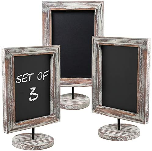 MyGift Set of 3 Rustic Wood Tabletop Chalkboard Signs with Round Bases