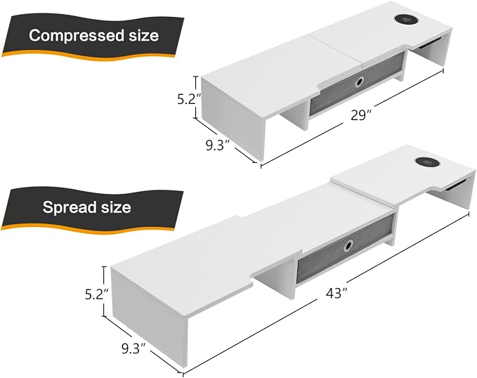LAPTAIN Monitor Stand with Drawer, Dual Monitor Stand Riser with Adjustable Length and Angle, Computer Stand, Desk Organizer for PC Monitor/Laptop/MacBook
