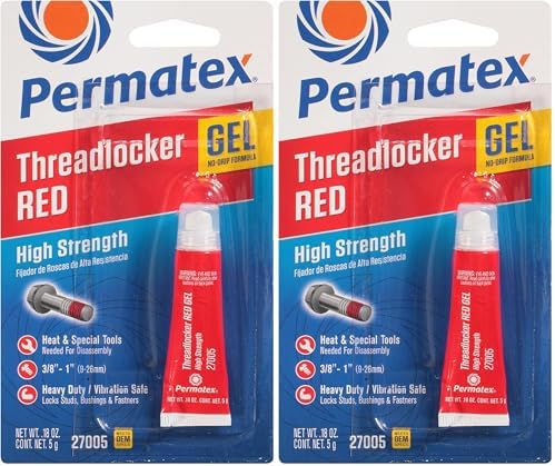 Permatex 27005 High Strength Threadlocker Red Gel Squeeze, 5 g (Pack of 2)