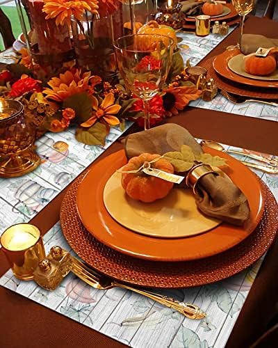 Watercolor Fall Pumpkins Thanksgiving Placemats Set of 4, Harvest Farm Grey Vintage Wood Cotton Linen Stain Resistant Table Mats Washable Placemat Decoration For Kitchen Dining Table