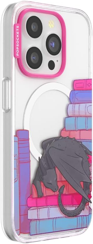 PopSockets iPhone 15 Pro Phone Case with MagSafe- Curled Up & Cozy | Magnetic, Wireless Charging, Camera & Drop Protection, Bookish, Dragon