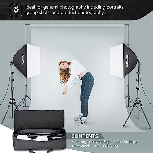NEEWER 700W Equivalent Softbox Lighting Kit, 2Pack UL Certified 5700K LED Lighting Bulbs, 24x24 inches Softboxes with E26 Socket, Photography Continuous Lighting Kit Photo Studio Equipment