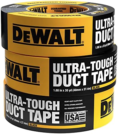 DEWALT Ultra Tough Duct Tape, 1.88 in x 30 yd, Heavy Duty, Ultra Strong, Aggressive Adhesive, All-Weather, 12 Rolls, Black