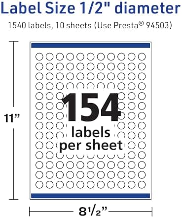 Avery® TrueBlock® Matte White Round Labels, Sure Feed® Technology, 0.5" Diameter, 1,540 Matte White Labels, Print-to-The-Edge, Laser/Inkjet Printable, Great for Product Merchandising Stickers