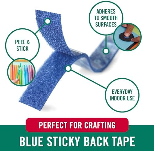 VELCRO Brand Colors Sticky Back Tape, Blue, 10ft Roll, Adhesive