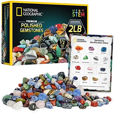 National Geographic Polished Stones and Crystals 2 Lb. Bulk Collection | 2 Lbs. of 1/2-Inch Tumbled Stones, 4500+ Carats, Real Rocks and Crystals, Bulk Craft Supplies, Geology Activity