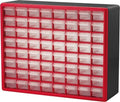 Akro-Mils 64-Drawer Plastic Storage Cabinet, 20" W x 6" D x 16" H, Red