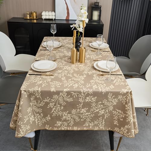 LIBERECOO Vinyl Tablecloth with Flannel Backing –Indigo Botanical Charm, Waterproof, Wipeable, Durable Table Cover – 4 Colors