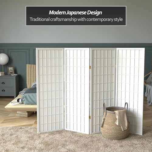 4 ft. Short Window Pane Shoji Screen - White - 4 Panels