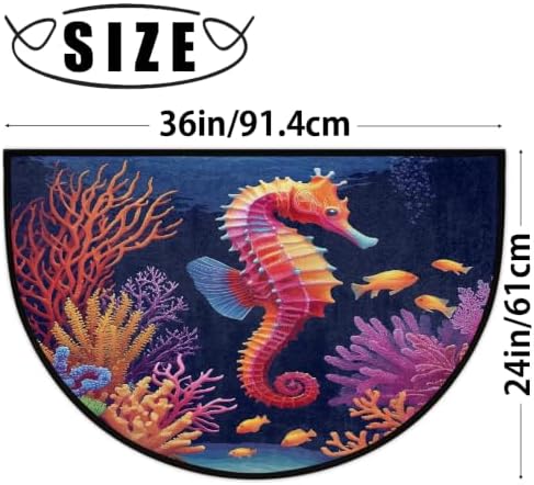 Seahorse Colorful Half Round Door Mat Non Slip Washable Semi Circle Area Rug Absorbent Soft Half Moon Rug Floor Mat for Indoor Outdoor Kitchen Bathroom Patio Front Door Mat Decor
