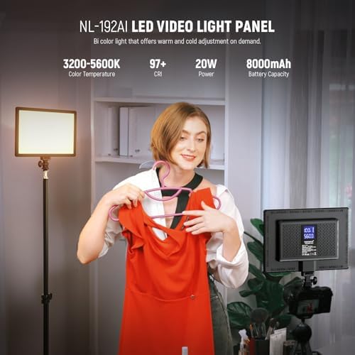 NEEWER 192 LED Video Light Panel, 20W Ultra Thin Bi Color Dimmable DSLR Camera Soft Light, 4000mAh Lithium Battery, 3200K-5600K CRI97+, Key Lighting for Studio Photography Recording Streaming