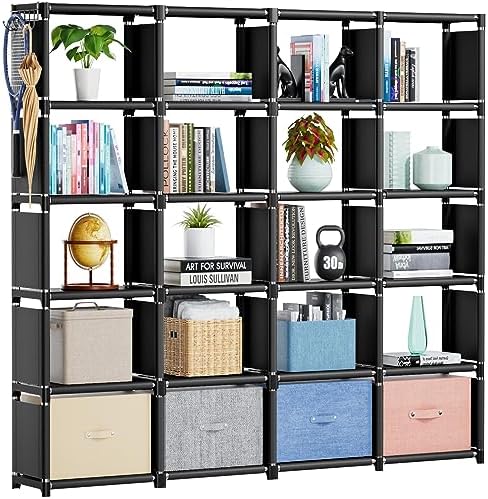 Mavivegue Book Shelf, 20 Cube Storage Organizer, DIY Bookcase, Metal Cube Bookshelf,Tall Book case for Bedroom, Living Room,Office,Closet Storage Organizer, Black Cubicle Storage Rack