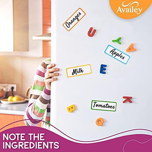 Availey 48 Pieces (3.2 x 1.2) - Colored Border Magnetic Dry Erase Labels - Reusable Strips for Classroom Home Office Garage Refrigerator Blank Writable Erasable Cards Name Tags Students Locker Shelf