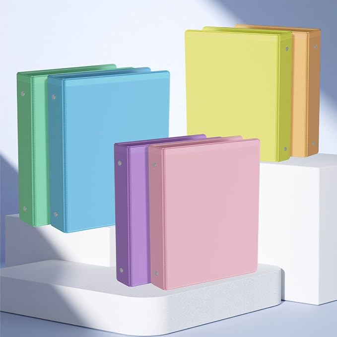 1-Inch Binder 3 Ring, Round Ring with 2 Interior Pockets, Holds 200 Sheets Letter Size Paper, Durable Plastic View Binders for School, Office, and Home