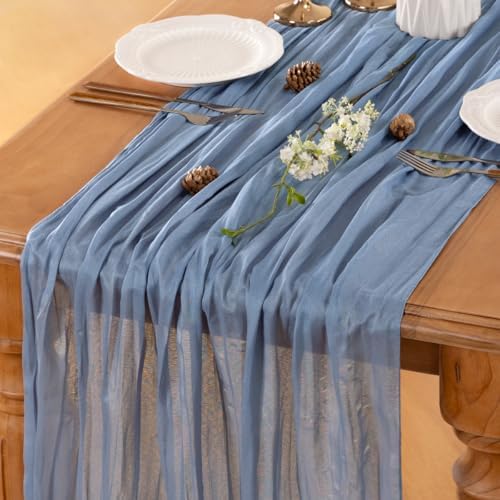 Blue Cheesecloth Table Runner Fall Boho Wedding Birthday Home Decor