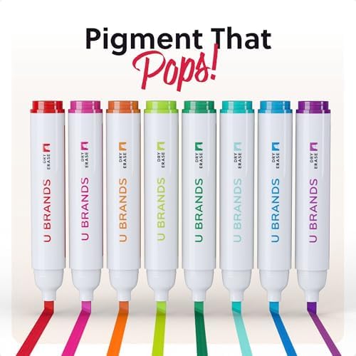 U Brands Dry Erase Markers Chisel Tip Set, 8 Pack, Assorted Colors, Whiteboard Pens with Chisel Point and Built In Eraser Caps, Low Odor Ink, Dry Erase Markers For Classroom, Office, Or Home