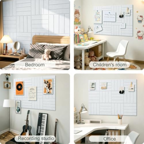 0.47" Thick Felt Wall Tiles 36"x24" Cork Board Alternative 6 Pack 11.81"x11.81"Felt Bulletin Board Pin Board with Removable Adhesive Tape&30 Pushpins for Home Office School(Bold-White)