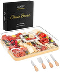 CAWIU Large Charcuterie Board with Lid, Portable Cheese Board & Snack Tray