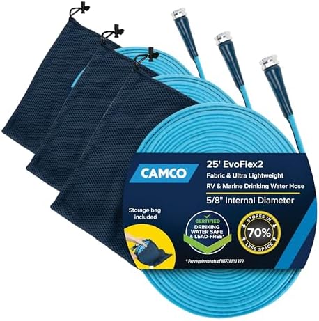 Camco EvoFlex2 25-ft Drinking Water Hose - RV Drinking Water Hose Reinforced with Fabric & Ultra Lightweight - Contains No Lead, No BPA & No Phthalate - Abrasion Resistant (22577) (Pack of 3)