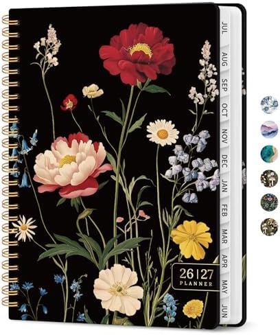 Planner 2026-2027, Jul 2026-Jun 2027 Academic Monthly & Weekly Planner | 6.3" x 8.5" Hardcover Pretty Calendar Planner for Women, Spiral Organizer for School Office Home Supplies, Peony Bloom