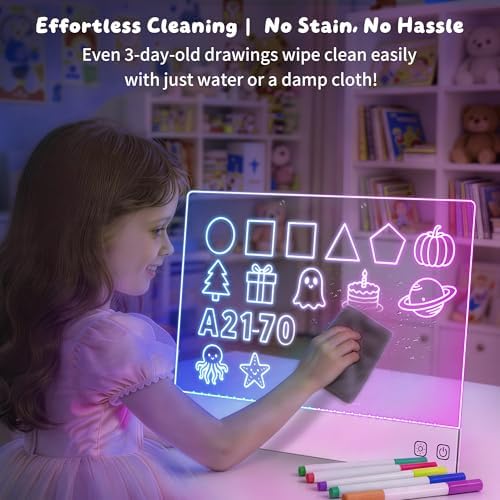16" Rechargeable LED Drawing Board,13 Light Effects Neon Light Up Drawing Tablet,Dry Erase Glow Doodle Pad with Markers & Tracing Paper,Gift Toy for Boys Girls Birthday Christmas