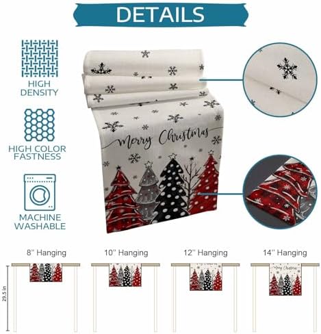 Red Black Christmas Tree Table Runner Dresser Scarf 13 x 108 Inch Polka Dots Xmas Tree Snowflake Linen Table Runners Non-Slip Heat Resistant Kitchen Dining Table Decor for Home Holidays Indoor Outdoor