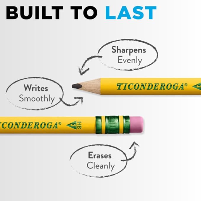 Ticonderoga My First Half-Size Wooden Pencils, 12 Pencils/Pack, 6 Packs | Large Triangle-Barrel Pre-Sharpened #2 (HB) Short 4.5" Yellow Pencils with Erasers, X33012