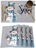 Snowman Christmas Placemats Set of 4, Let It Snow Winter Holiday Heat Resistant Washable Table Place Mats Grey White Cotton Table Linens Party Holiday Decor for Kitchen Dining Outdoor Indoor