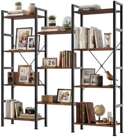 Triple Bookshelf, Free Standing Bookcase with Open Storage Shelves