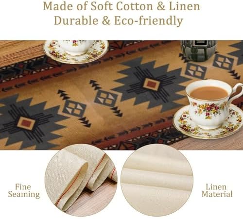 Aztec Table Runner, Southwestern Ethnic Geometric Triditional Table Runner Table Setting Decor for Kitchen Garden Farmhouse Party Holiday Dinner Home, 13x90 Inch