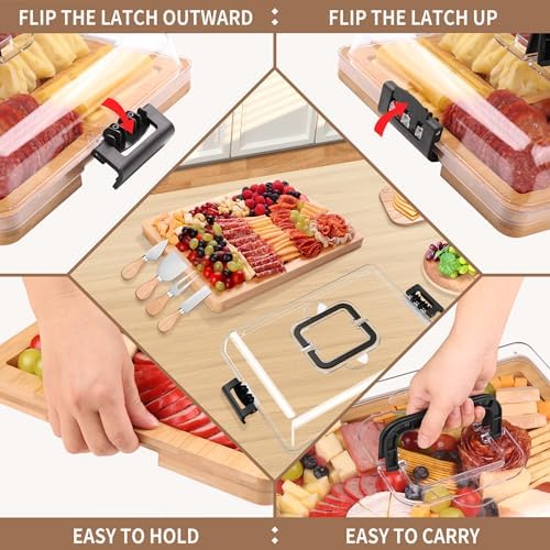 CAWIU Portable Charcuterie Board with Lid, Travel Cheese Board & Snack Tray