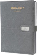 2026-2027 Daily Planner - One Page per Day, 2026-2027 Hourly Daily Calendar(July 2026 - June 2027), 5.7" x 8.26" Appointment Book, Leather Cover + Thick Paper (26-27 Grey)