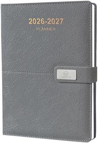 2026-2027 Daily Planner - One Page per Day, 2026-2027 Hourly Daily Calendar(July 2026 - June 2027), 5.7" x 8.26" Appointment Book, Leather Cover + Thick Paper (26-27 Grey)