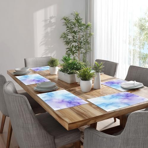 Batmerry Vintage Colorful Purple Linen Placemats Set of 4, Vintage Royal Blue Paper Parchment Washable Table Mats for Kitchen Table Thickened Heat Insulation Dining Set Indoor Outdoor 12X18 in
