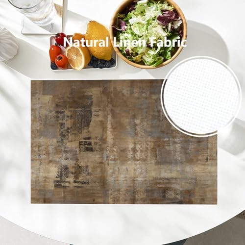 Batmerry Brown Abstract Art Linen Placemats Set of 6, Grey Acrylic Washable Table Mats for Kitchen Table Thickened Heat Insulation Dining Set Indoor Outdoor 12X18 in