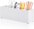Jetec Wooden Pencil Pen Holder for Desk 5 Compartments Cosmetic Makeup Brush Stationery Office Desktop Organizers for Countertop Adjustable Silverware Caddy for Party, Art Supplies,Home(White)