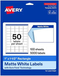 Avery® Matte White Rectangle Labels, 1" x 1.5", Sure Feed® Technology, Laser/Inkjet Printer Compatible, 5000 Printable Labels Total, Great for Branding, Packaging, and More