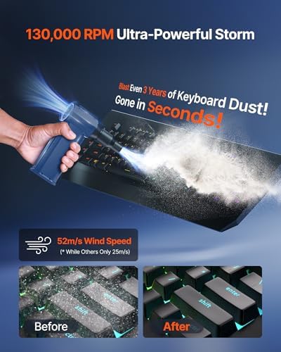Compressed Air Duster, 130,000RPM Ultra-Powerful Electric Air Duster