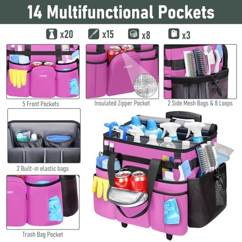 Ytonet Large Cleaning Caddy with Wheels, Cleaning Supplies Organizer