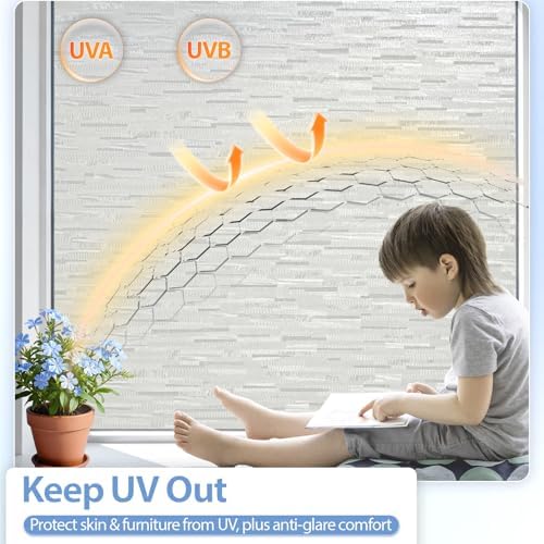 GTJ White Striped Frosted Window Privacy Film, Static Cling, 34.7x157.5 in