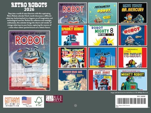 Retro Robot Calendar 2026 Monthly Wall Calender 12 Month | American Made In The USA