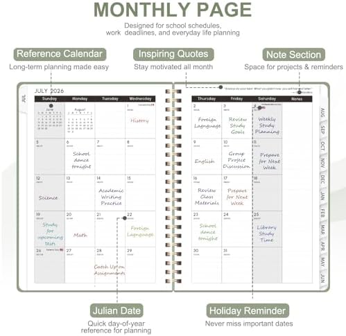 Planner 2026-2027, Weekly and Monthly Calendar Planner, JUL 2026 - JUN 2027