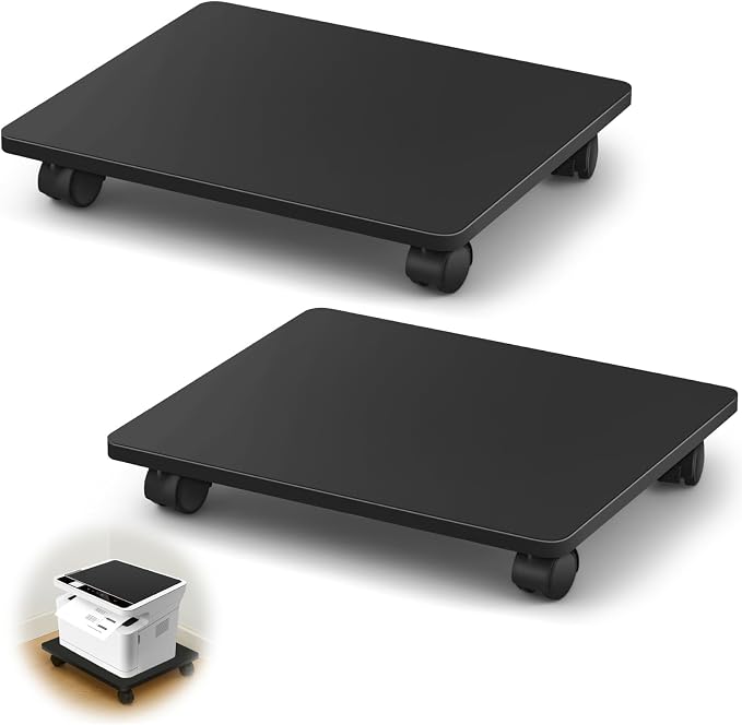 Beeveer 1 Pcs Office Under Desk Printer Stand with 4 Caster Wheels 13.8 x 11.8 Inches Black Movable Printer Copier Shelf CPU Holder for Home Office Heavy Duty Storage Rack Scanner Fax Machine