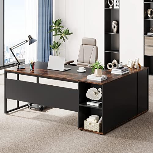 Tribesigns 71 inch Executive Desk, L Shaped Desk with Cabinet Storage