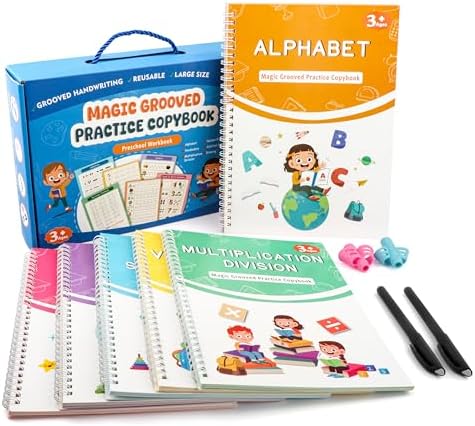 Magic Grooved Writing Books, Reusable Tracing Workbook for Kids Ages 3‑8