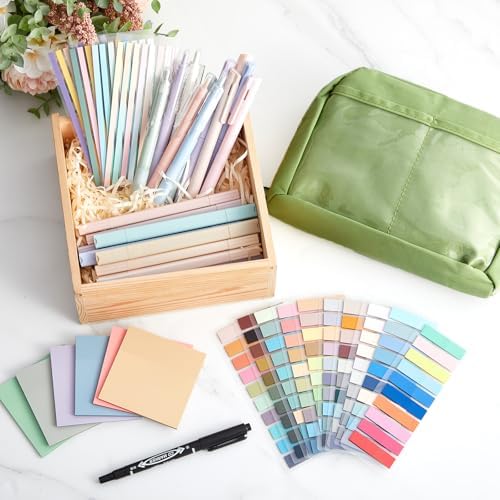 135 Pcs Book Annotation Kit Aesthetic Pencil Case Bag 12 Highlighter 11 Gel Pen 1 Marker 300 Sheet Transparent Sticky Notes Pad 2640 Index Stickers Bible Study Supplies(Kawaii,Green)