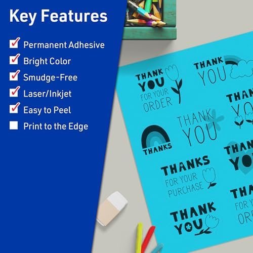 Avery Printable Sticker Paper, 8-1/2" x 11", Full-Sheet Labels, Bright Blue Labels, Laser/Inkjet Printable, 10 Total, Great for Packaging and Stickers