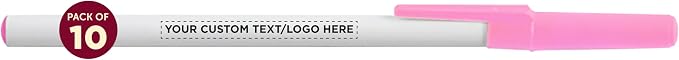 DISCOUNT PROMOS Custom Value Stick Pens Set of 10, Personalized Bulk Pack - Black Ink, Great for Office, School, Business, Tradeshows, Events - Pink
