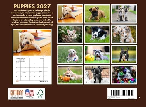 Puppy Calendar 2027 Puppies Monthly Wall Calender 12 Month